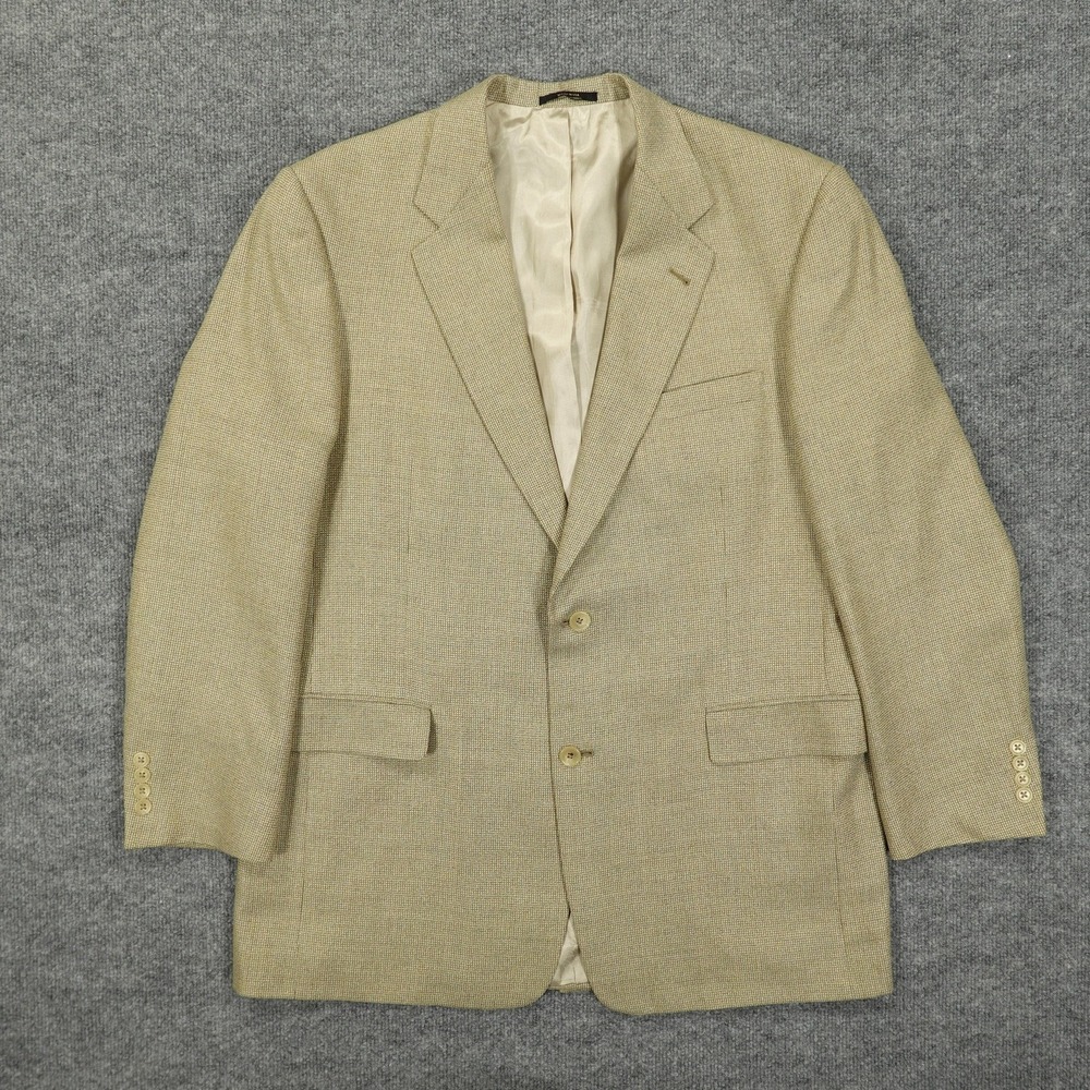 Vintage Hart Schaffner Marx Blazer Mens 44R Beige Check Two Button USA